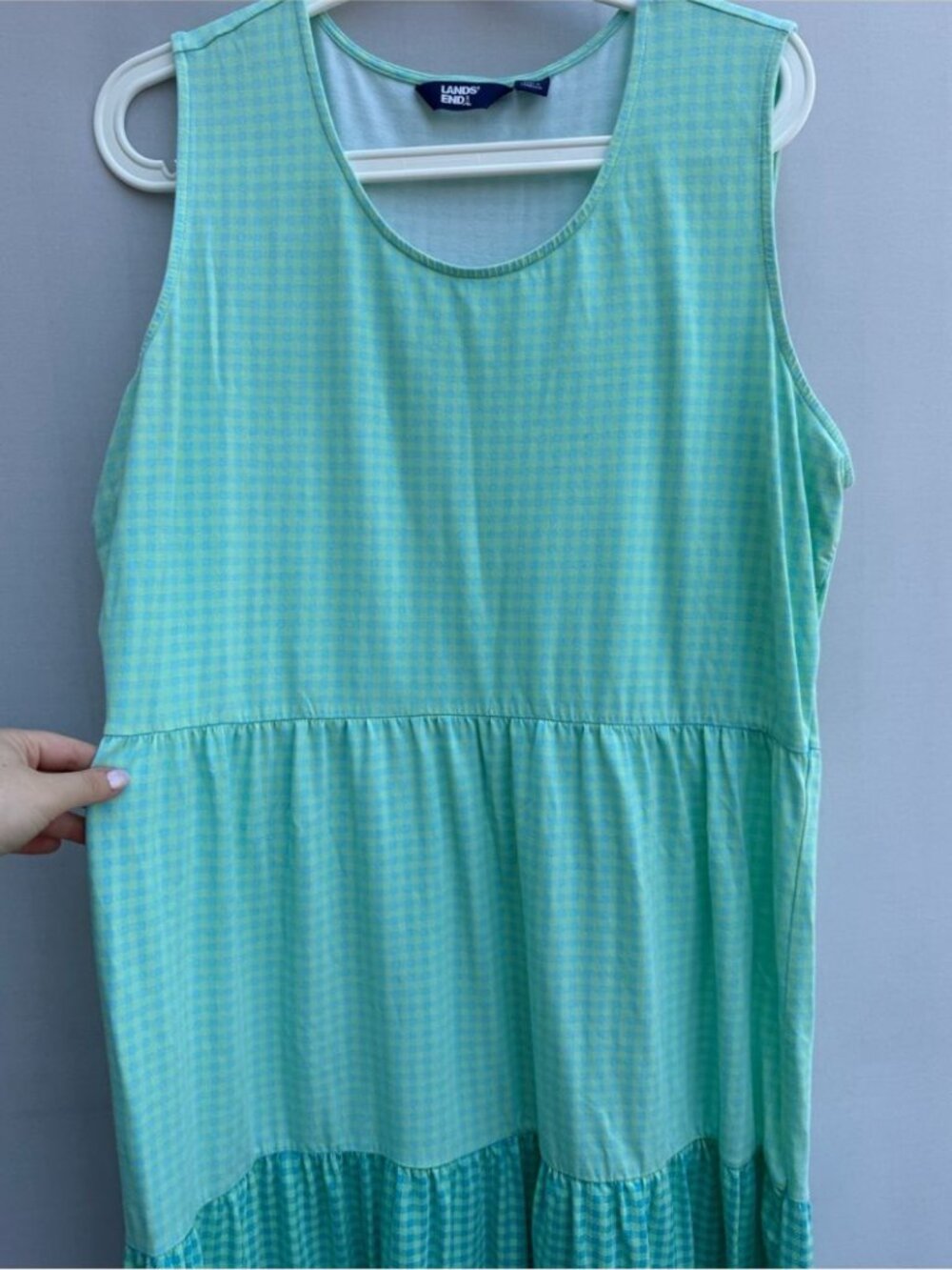 LANDS’ END green gingham check tiered maxi tank dress size XL/18 - Picture 4 of 8